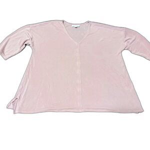 Pure Jill Top XL Pink Sandwashed Tencel Minimalist V-Neck Half Sleeve Casual